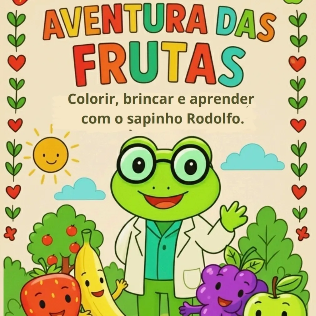 Aventura das Frutas com Rodolfo, o sapo cientista. Livro de Colorir