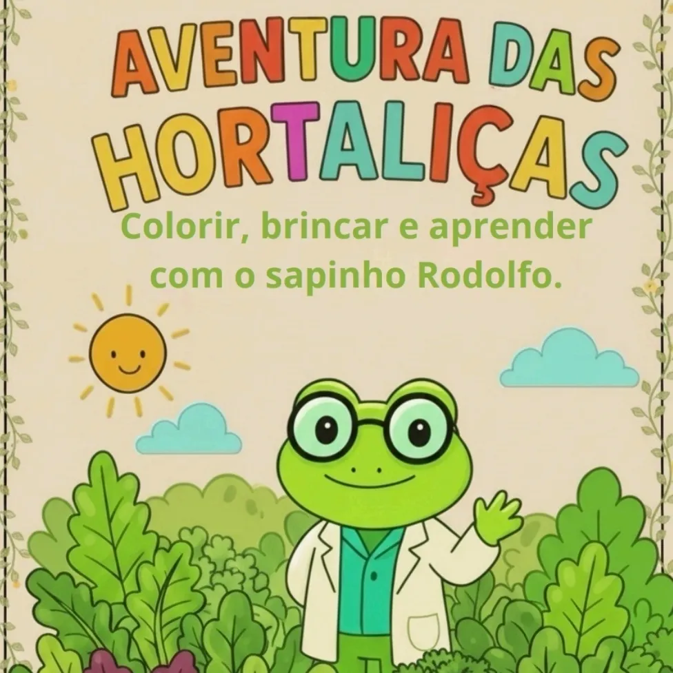 Aventura das Hortaliças com Rodolfo, o sapo cientista. Livro de Colorir