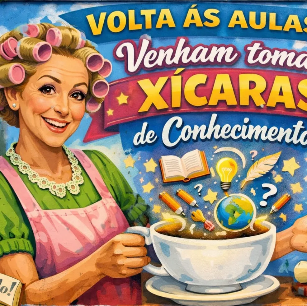 Mural Divertido de volta às aulas e xícaras de acolhida
