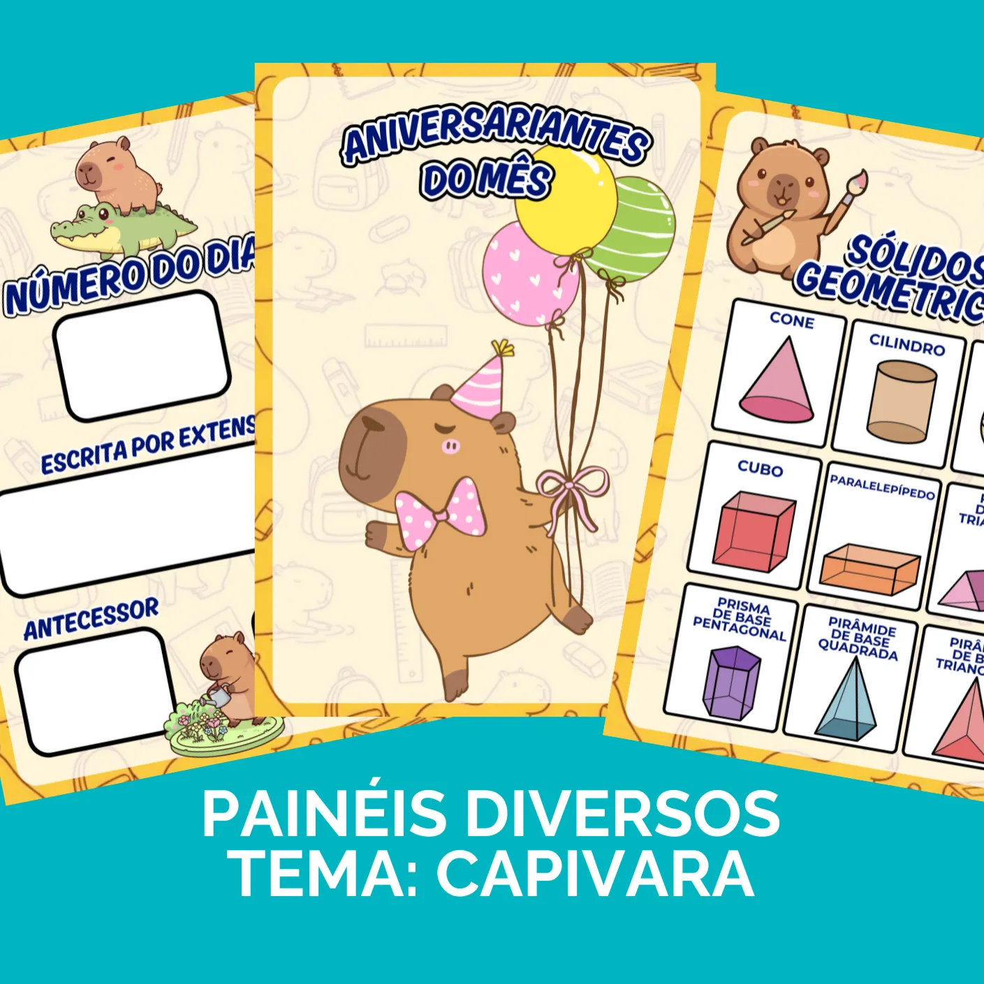 Kit Decoração de Sala de Aula Capivara: Painéis Pedagógicos Completos
